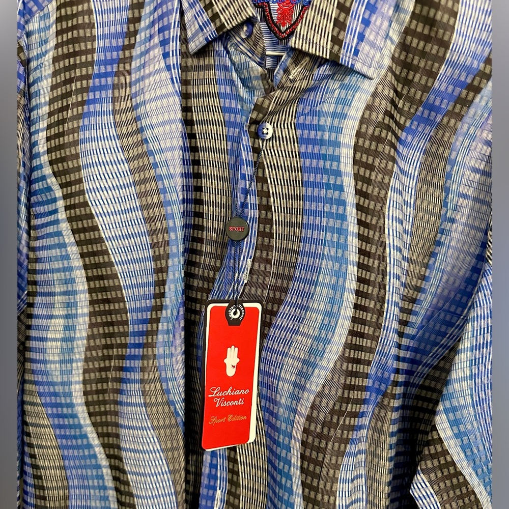 Luchiano Visconti - NWT - Vintage Style - Blue Button Down Long Sleeve Shirt - Picture 4 of 7